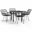 Bowery Hill Poly Rattan/Tempered Glass Garden Dining Set in Black