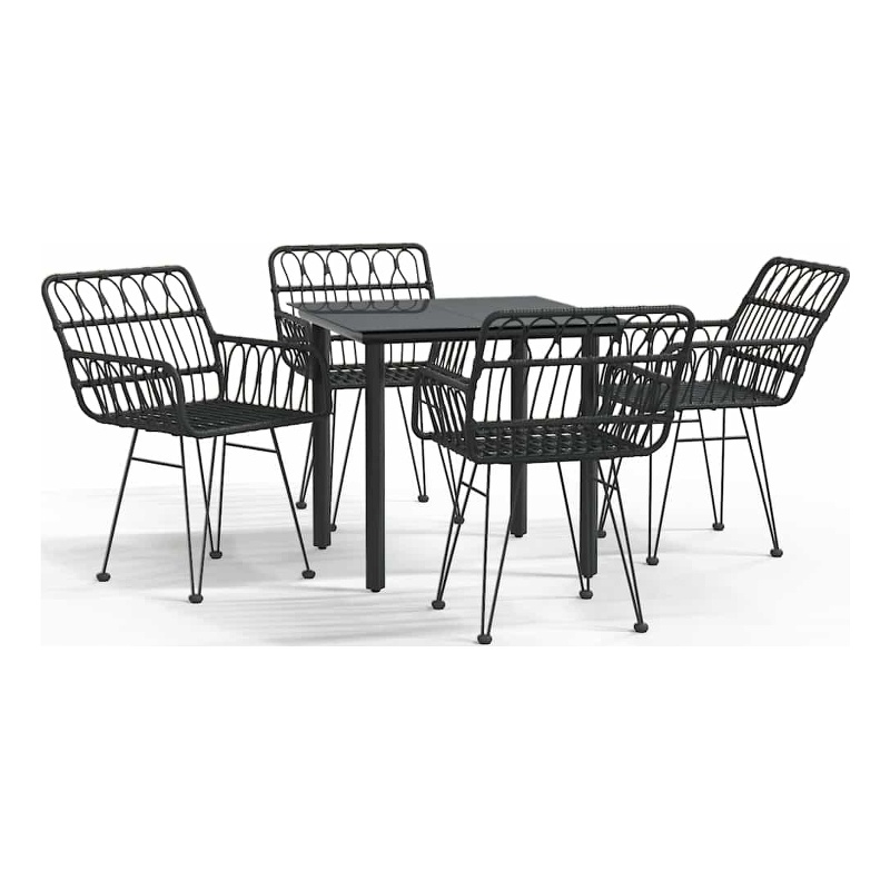 Bowery Hill Poly Rattan/Tempered Glass Garden Dining Set in Black