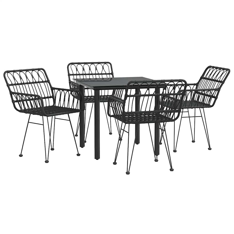 Bowery Hill Poly Rattan/Tempered Glass Garden Dining Set in Black