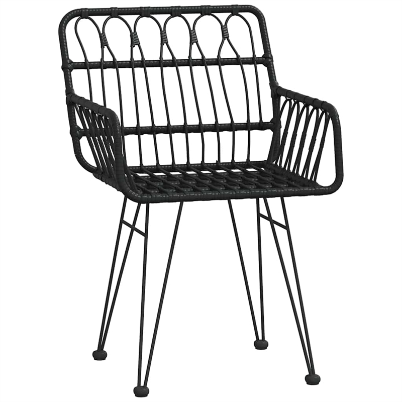 Bowery Hill Poly Rattan/Tempered Glass Garden Dining Set in Black