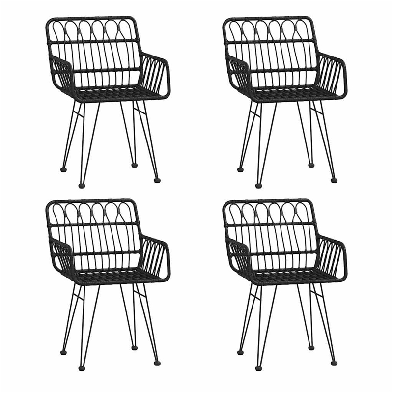 Bowery Hill Poly Rattan/Tempered Glass Garden Dining Set in Black