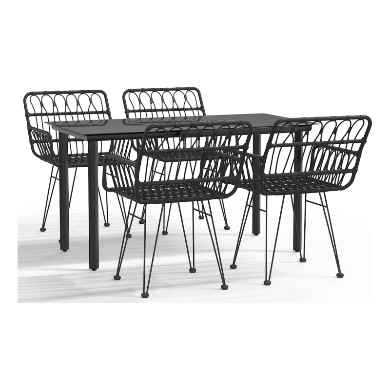 Bowery Hill Polyethylene Rattan Medium Durable Garden Dining Set in Black