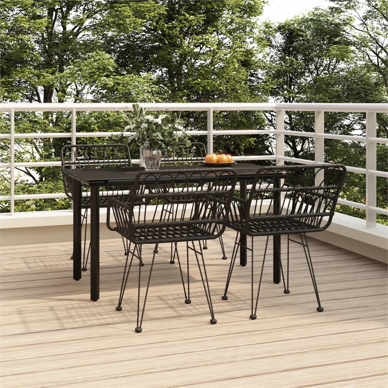 Bowery Hill Polyethylene Rattan Medium Durable Garden Dining Set in Black