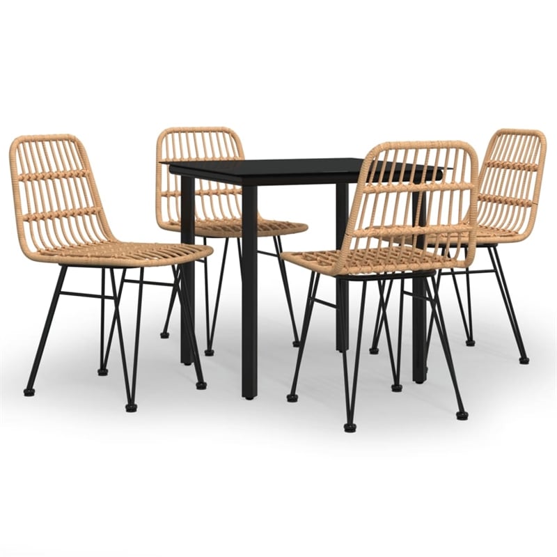 Bowery Hill Poly Rattan Medium Durable Garden Dining Set in Black