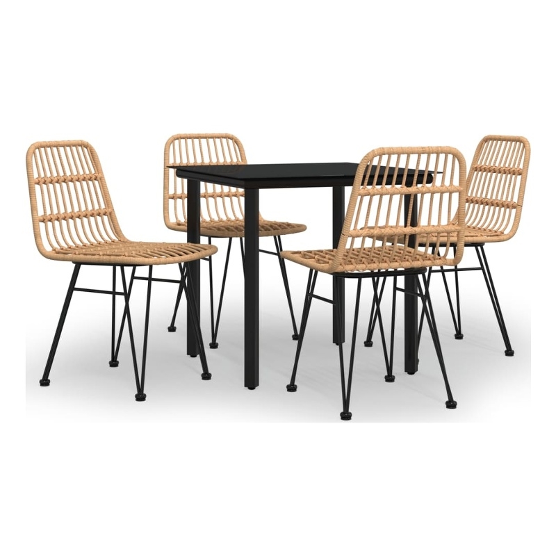 Bowery Hill Poly Rattan Medium Durable Garden Dining Set in Black
