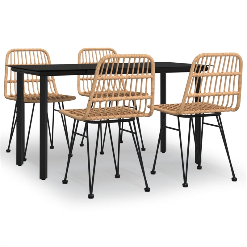 Bowery Hill 5 Seat Poly Rattan Standard Garden Dining Set in Black