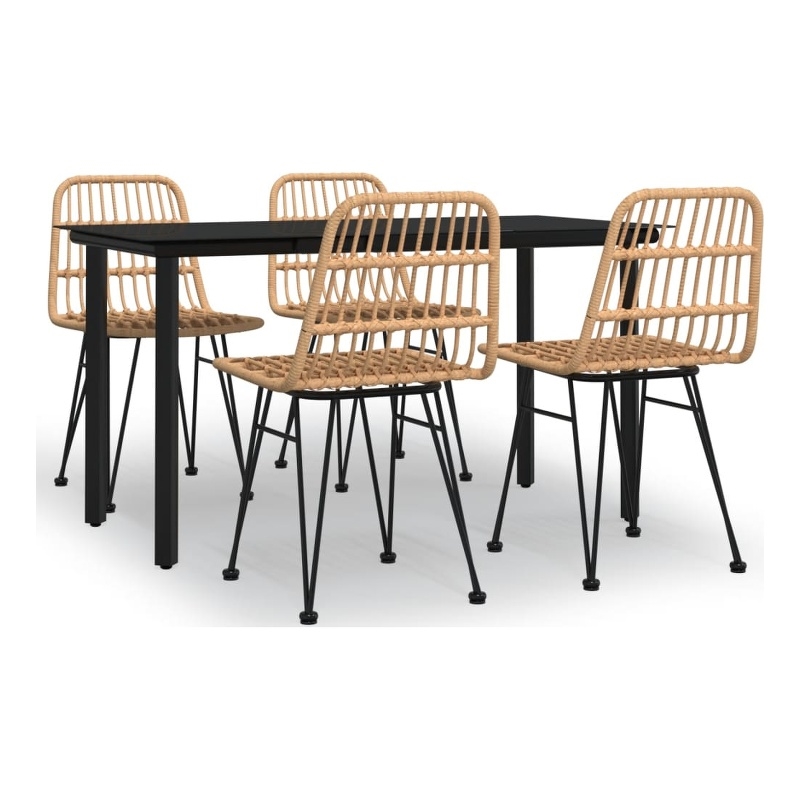 Bowery Hill 5 Seat Poly Rattan Standard Garden Dining Set in Black