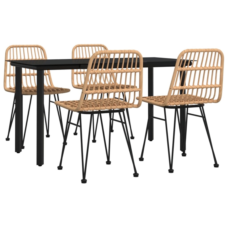Bowery Hill 5 Seat Poly Rattan Standard Garden Dining Set in Black