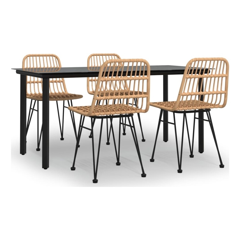 Bowery Hill Poly Rattan & Tempered Glass Medium Garden Dining Set in Black