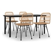 Bowery Hill Poly Rattan & Tempered Glass Medium Garden Dining Set in Black