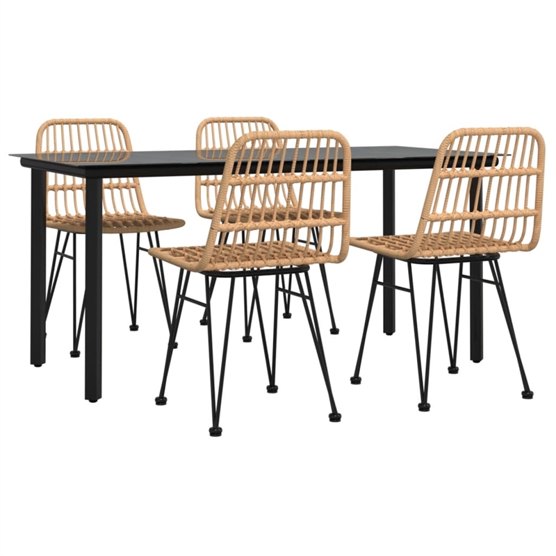 Bowery Hill Poly Rattan & Tempered Glass Medium Garden Dining Set in Black