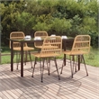 Bowery Hill Poly Rattan & Tempered Glass Medium Garden Dining Set in Black