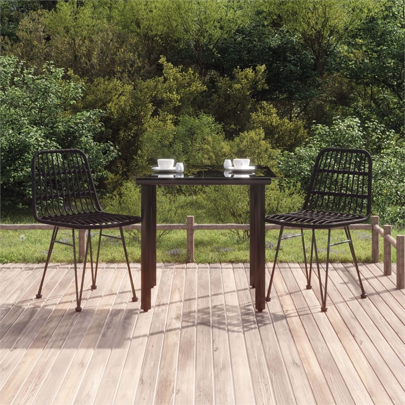 Bowery Hill Poly Rattan/Steel Medium Durable Garden Dining Set in Black