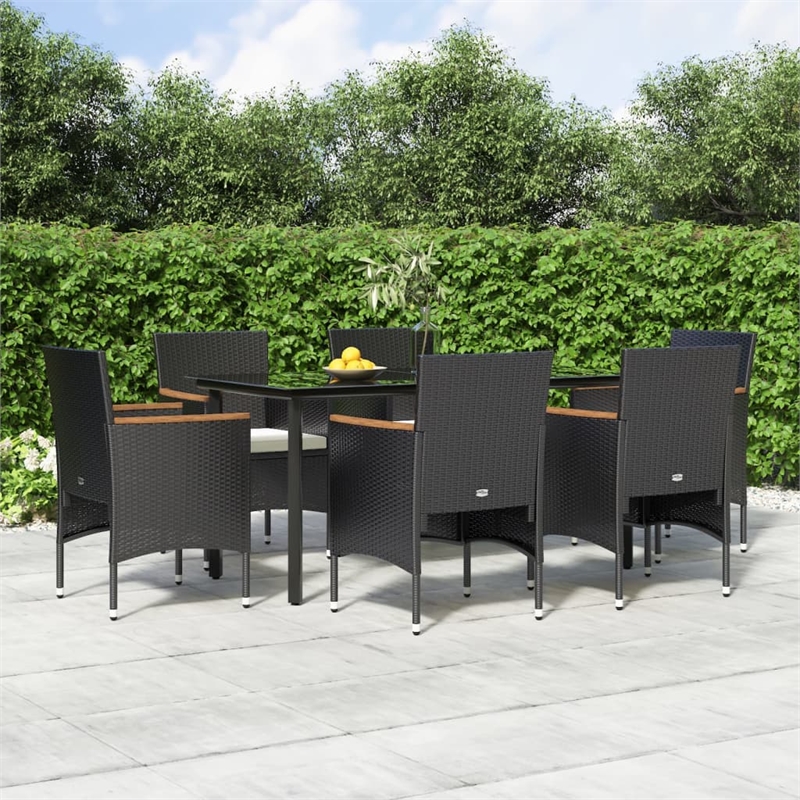 Bowery Hill Poly Rattan Medium Durable Garden Dining Set in Black