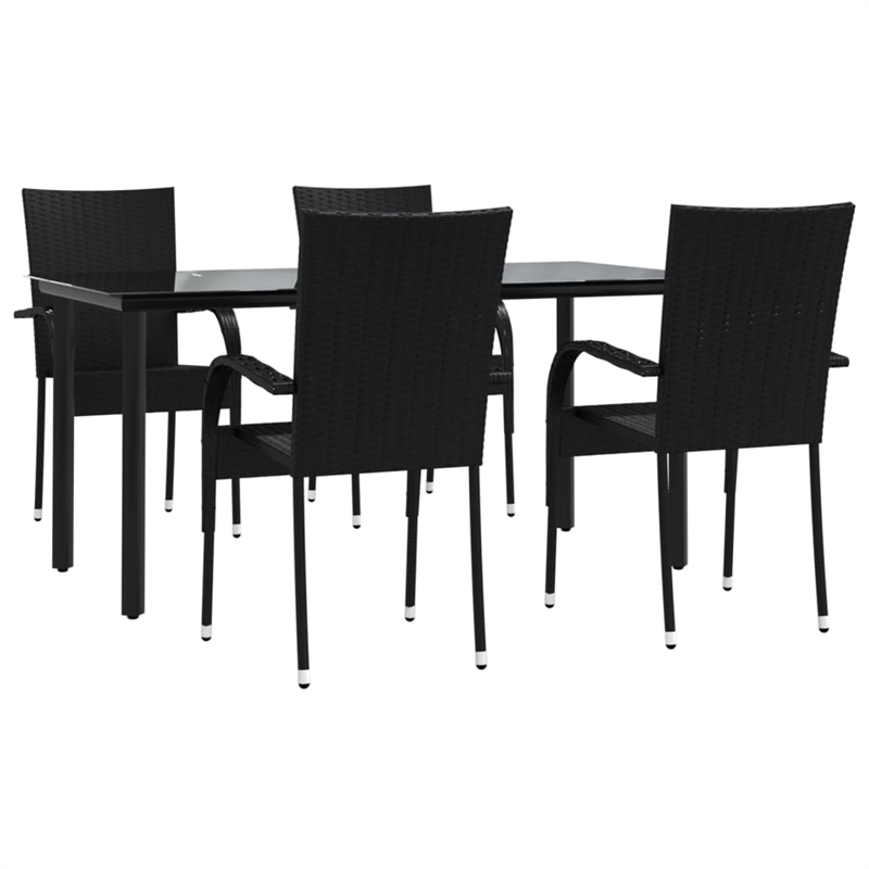 Bowery Hill Contemporary Powder-Coated Garden Dining Set in Black