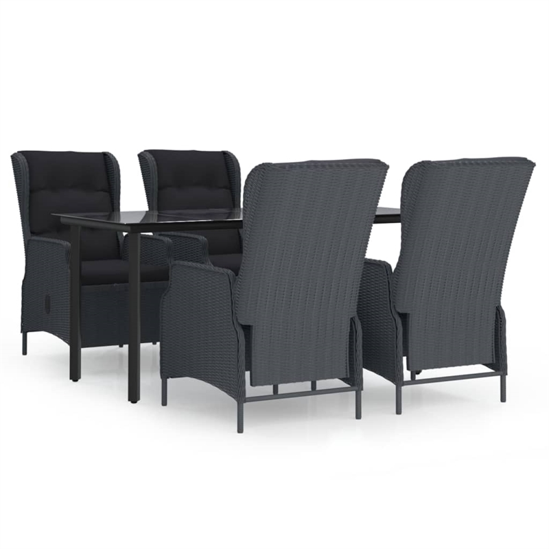 Bowery Hill Contemporary PE Rattan Garden Dining Set in Dark Gray Round