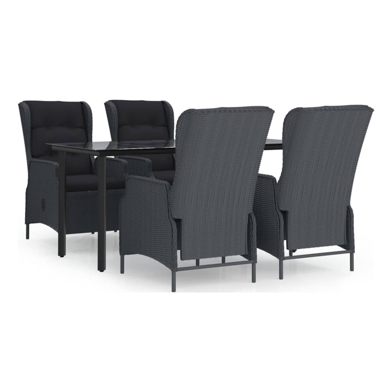 Bowery Hill Contemporary PE Rattan Garden Dining Set in Dark Gray Round