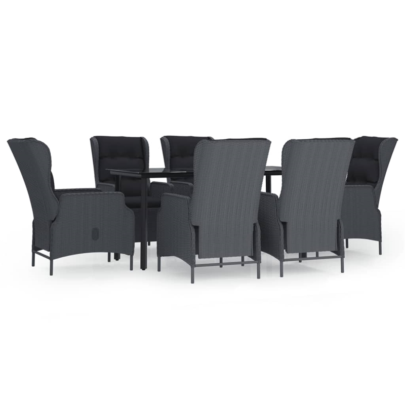 Bowery Hill Poly Rattan Large Adjustable Armrests Garden Dining Set in Dark Gray