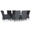 Bowery Hill Poly Rattan Large Adjustable Armrests Garden Dining Set in Dark Gray