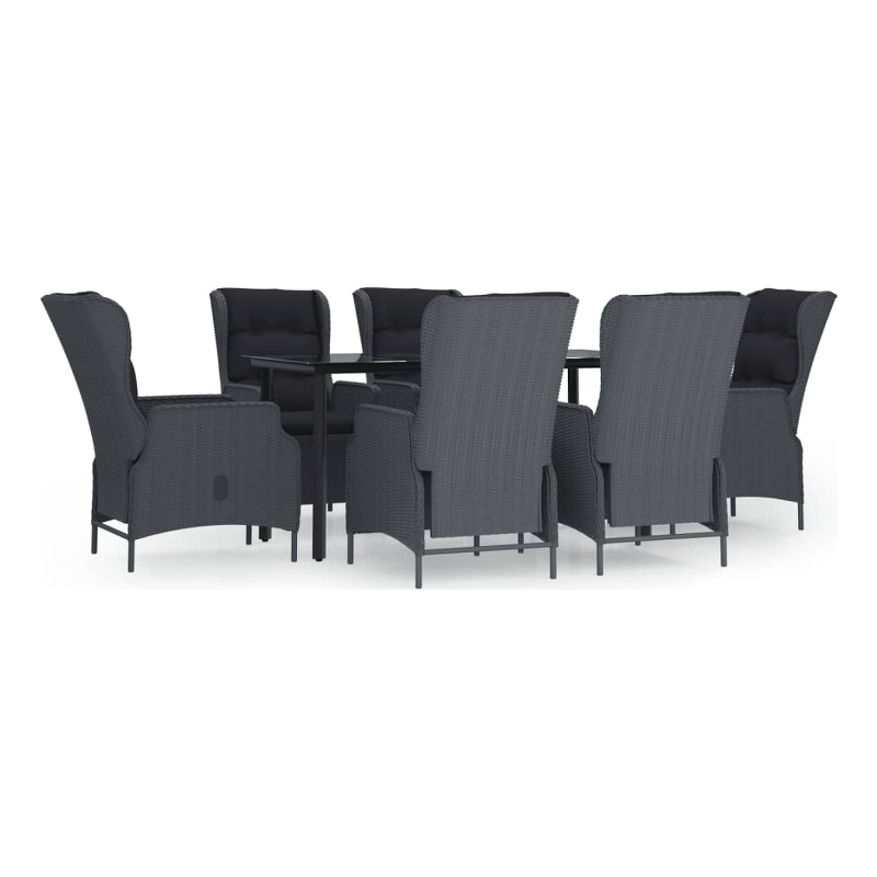 Bowery Hill Poly Rattan Large Adjustable Armrests Garden Dining Set in Dark Gray