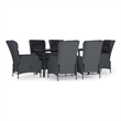Bowery Hill Poly Rattan Large Adjustable Armrests Garden Dining Set in Dark Gray