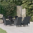 Bowery Hill Poly Rattan Large Adjustable Armrests Garden Dining Set in Dark Gray