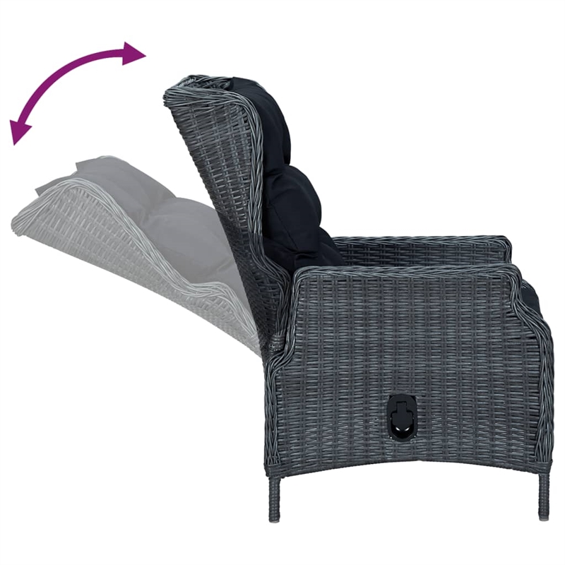 Bowery Hill Poly Rattan Large Adjustable Armrests Garden Dining Set in Dark Gray
