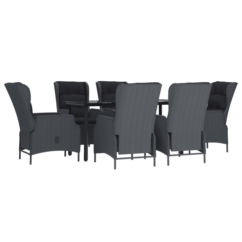 Bowery Hill Poly Rattan Large Adjustable Armrests Garden Dining Set in Dark Gray