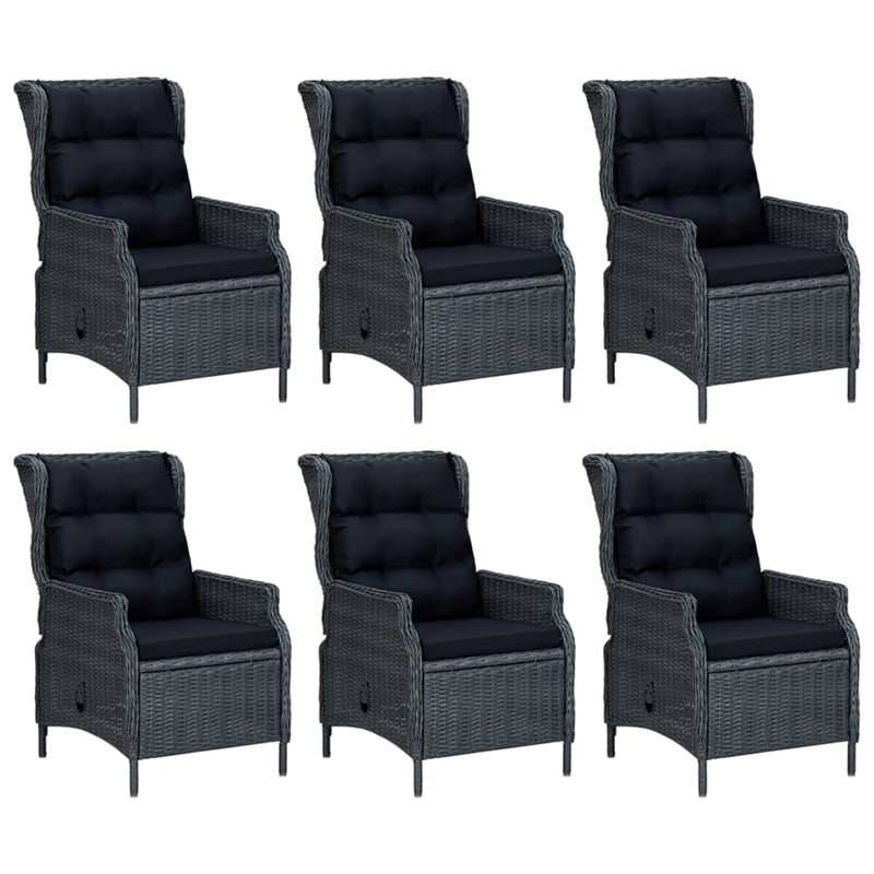 Bowery Hill Poly Rattan Large Adjustable Armrests Garden Dining Set in Dark Gray
