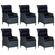 Bowery Hill Poly Rattan Large Adjustable Armrests Garden Dining Set in Dark Gray