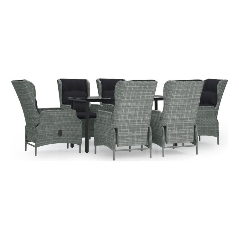 Bowery Hill Poly Rattan 7 Piece Set Garden Dining Set in Light Gray