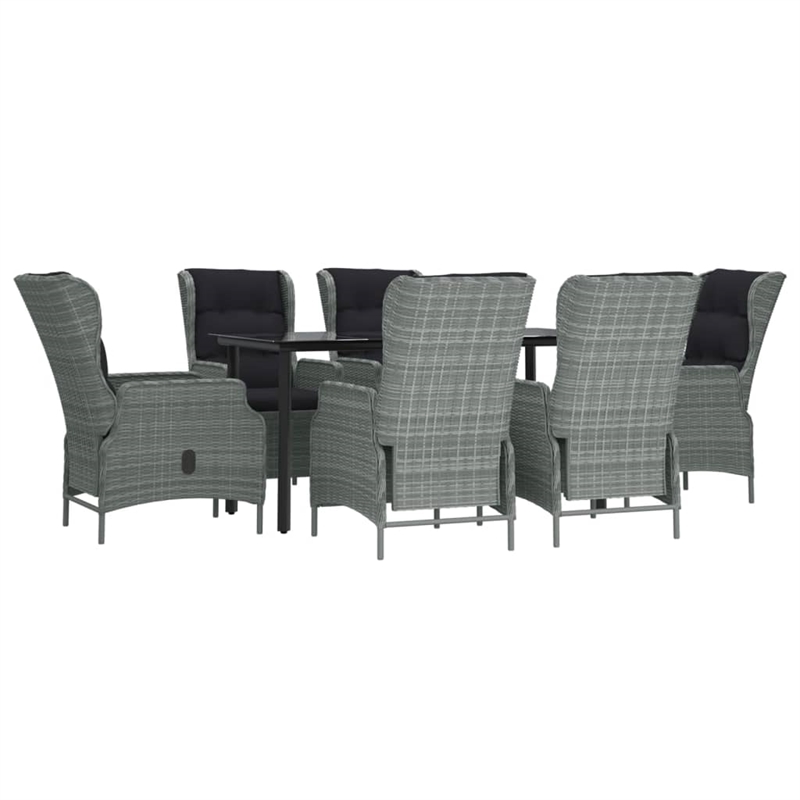 Bowery Hill Poly Rattan 7 Piece Set Garden Dining Set in Light Gray