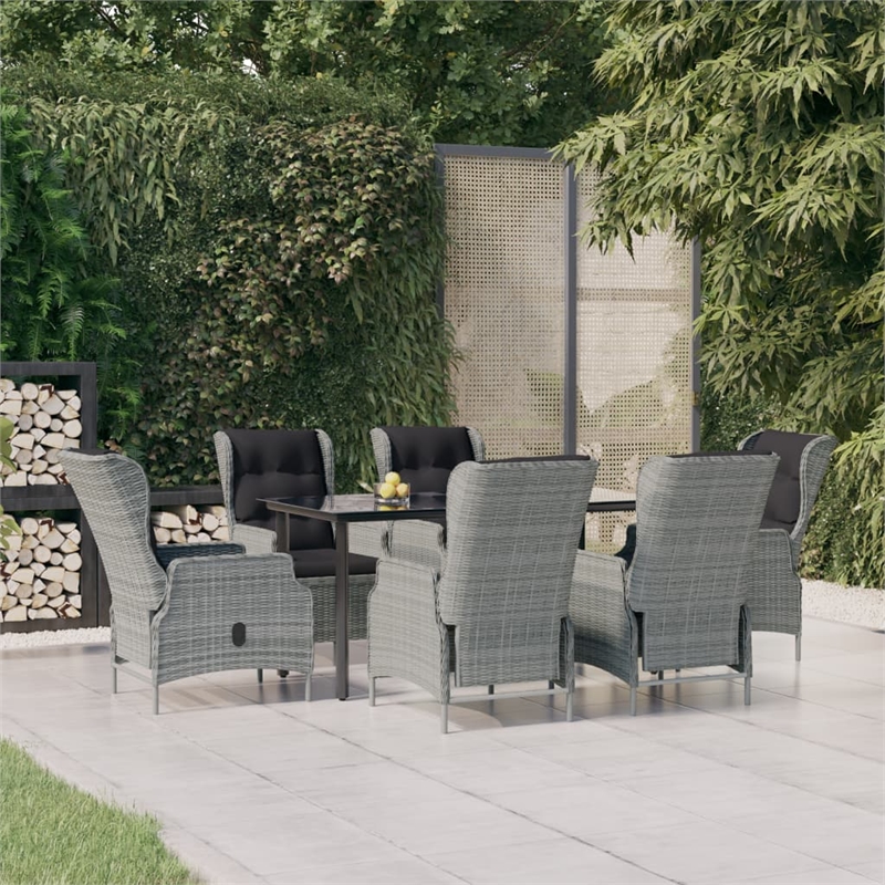 Bowery Hill Poly Rattan 7 Piece Set Garden Dining Set in Light Gray