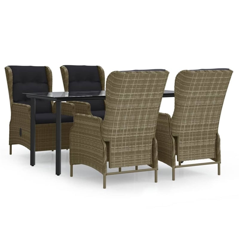 Bowery Hill Contemporary Powder-Coated Garden Dining Set in Brown