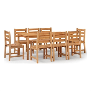 Bowery Hill Solid Teak Wood 9 Piece Set Durable Garden Dining Set in Brown