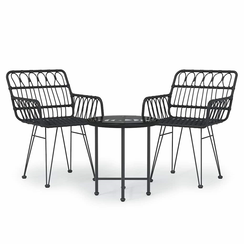Bowery Hill Poly Rattan & Tempered Glass Standard Garden Dining Set in Black
