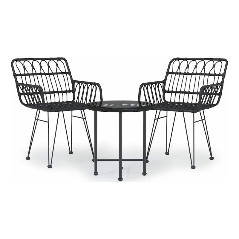 Bowery Hill Poly Rattan & Tempered Glass Standard Garden Dining Set in Black