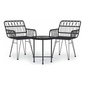 Bowery Hill Poly Rattan & Tempered Glass Standard Garden Dining Set in Black
