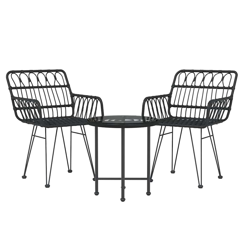 Bowery Hill Poly Rattan & Tempered Glass Standard Garden Dining Set in Black