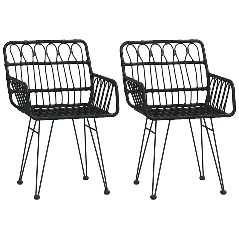 Bowery Hill Poly Rattan & Tempered Glass Standard Garden Dining Set in Black