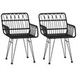 Bowery Hill Poly Rattan & Tempered Glass Standard Garden Dining Set in Black