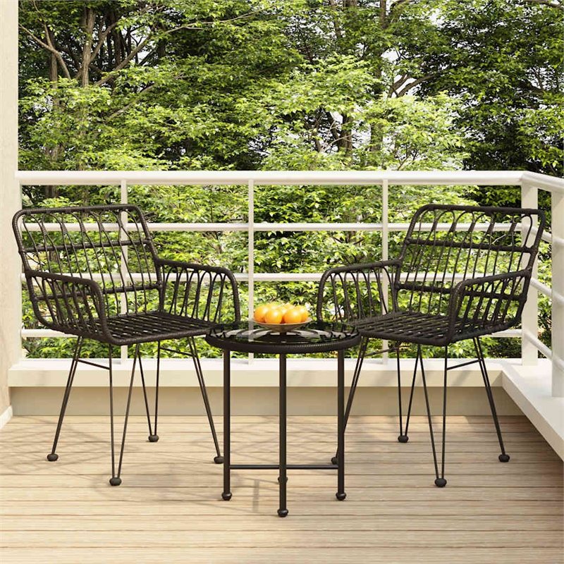 Bowery Hill Poly Rattan & Tempered Glass Standard Garden Dining Set in Black