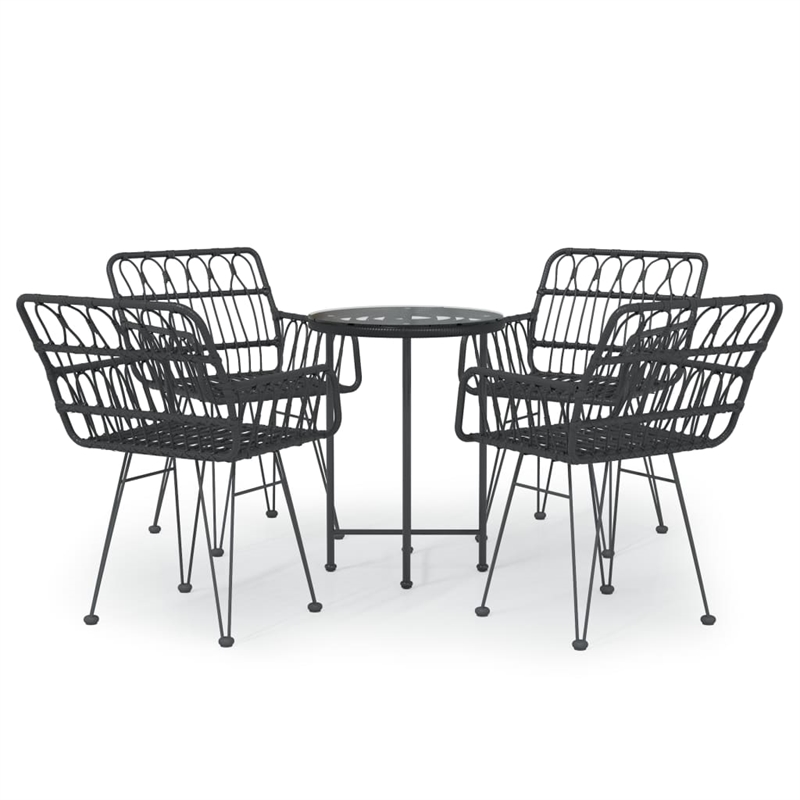 Bowery Hill Contemporary PE Rattan Durable Garden Dining Set in Black