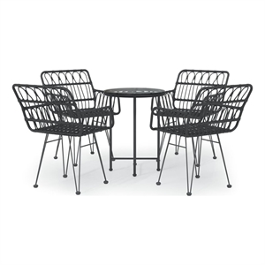 Bowery Hill Contemporary PE Rattan Durable Garden Dining Set in Black