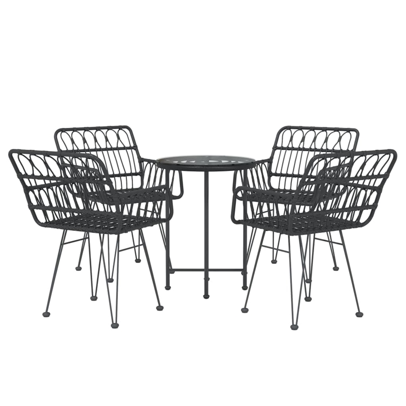 Bowery Hill Contemporary PE Rattan Durable Garden Dining Set in Black