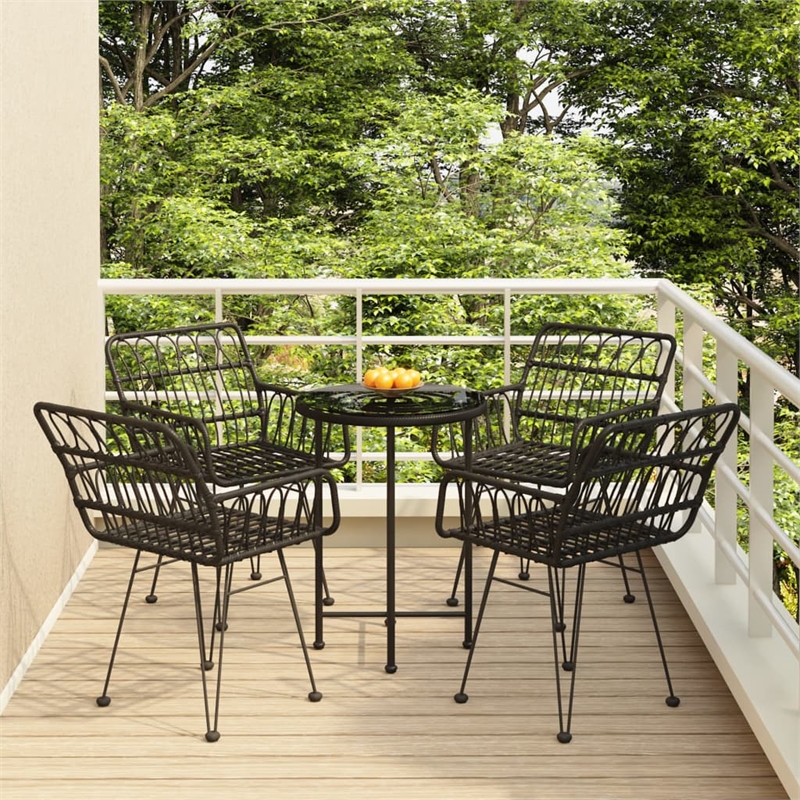 Bowery Hill Contemporary PE Rattan Durable Garden Dining Set in Black