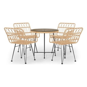 Bowery Hill Poly Rattan 5 Piece Set Durable Garden Dining Set Rattan in Brown