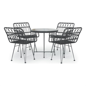 Bowery Hill Poly Rattan & Tempered Glass Medium Garden Dining Set in Black