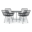 Bowery Hill Poly Rattan & Tempered Glass Medium Garden Dining Set in Black