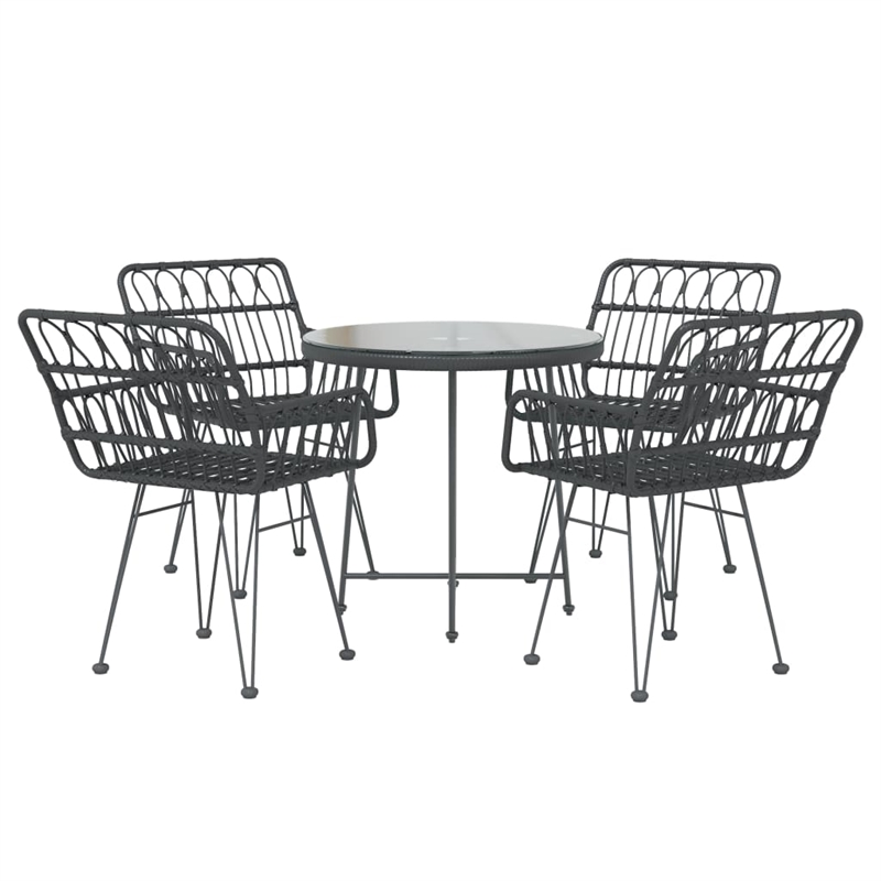 Bowery Hill Poly Rattan & Tempered Glass Medium Garden Dining Set in Black